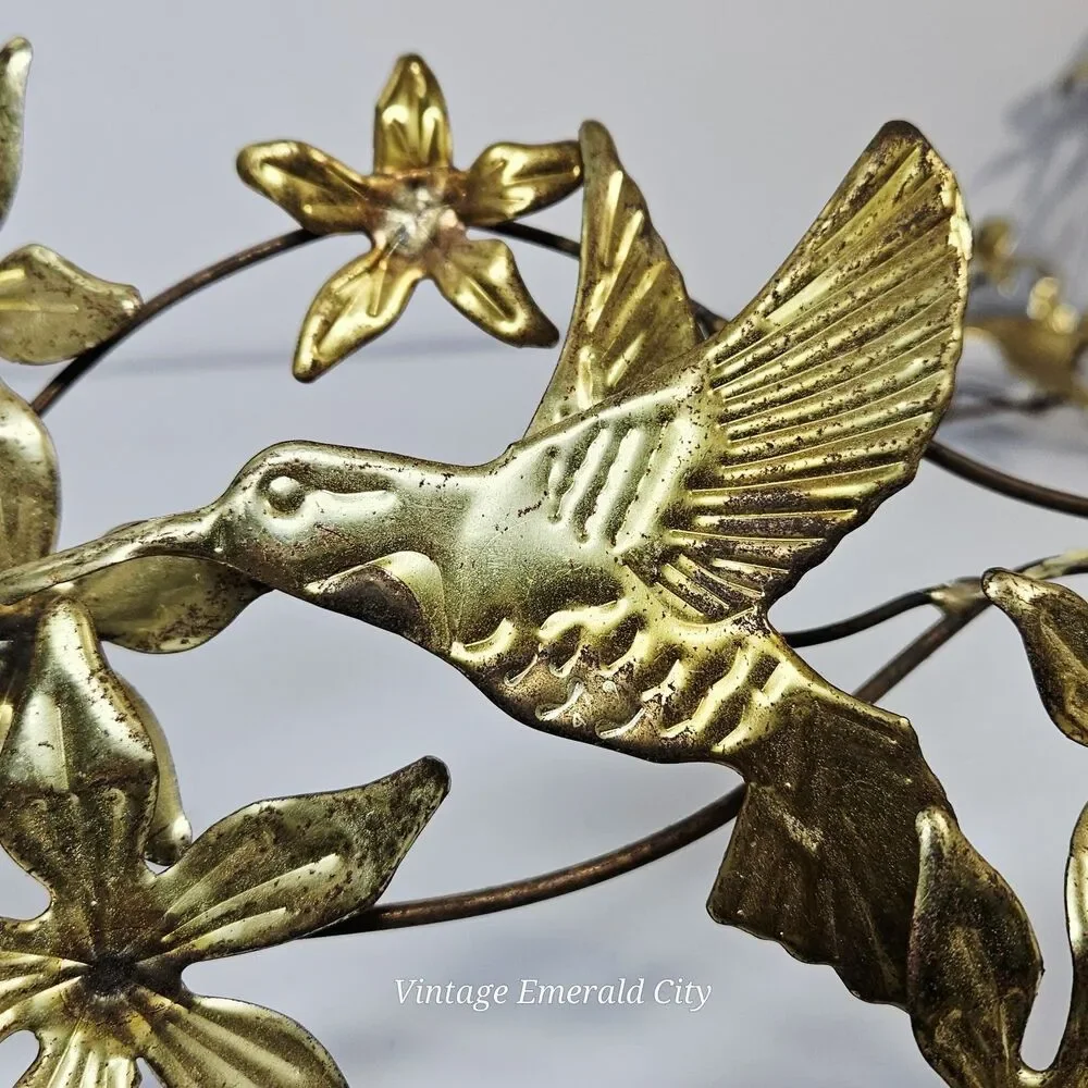Vtg Set 6 Pcs Home Wall Interior Brass 3D Metal Hummingbirds Flowers Homco Decor
